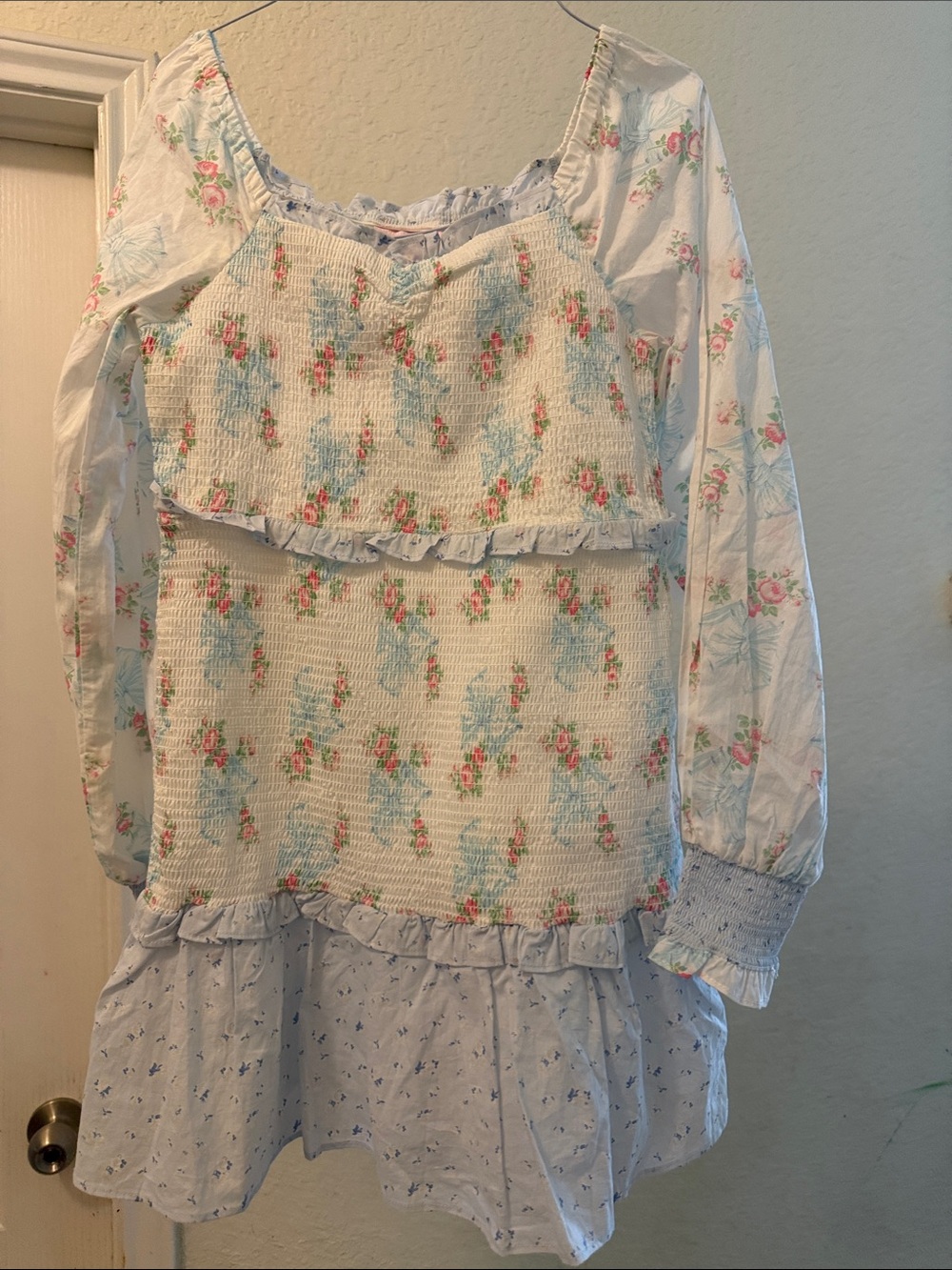 LoveShackFancy target Floral Smocked Layered Top - Light Blue,